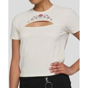 Hot Topic Mushroom Graphic‎ Cut Out T-Shirt Short Sleeve Ivory Large